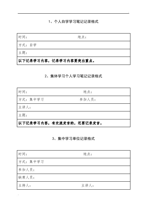 1,个人自学学习笔记记录格式 时间 地点 方式:自学 主题 以下