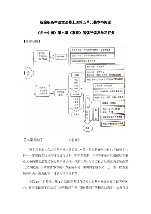 《乡土中国》第六章《家族》阅读导读及学习任务【思维导图】 【本篇