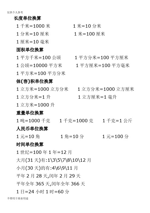 单位换算1平方千米=100公顷1平方分米=100平方厘米1公顷=10000平方米1