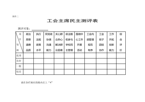 附件二 工会主席民主测评表 测评对象 项 目|等|级|政治|思想|道德