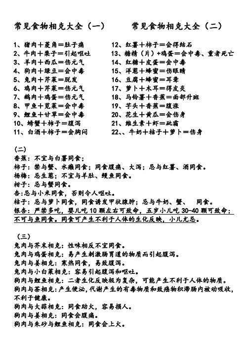 常见食物相克大全(一)常见食物相克大全(二 1,猪肉 菱角=肚子痛12