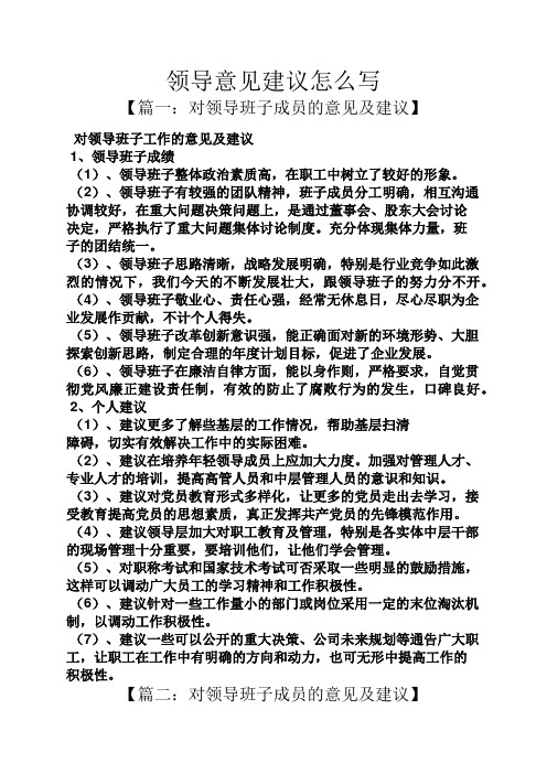 领导意见建议怎么写【篇一:对领导班子成员的意见及建议 对领导