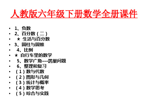 人教版六年级下册数学全册课件 1,负数 2,百分数(二 生活与百分数