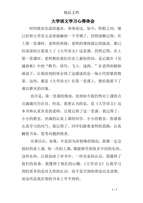 大学语文学习心得体会 时间犹如东流的逝水,匆匆而过,如今,转眼之间