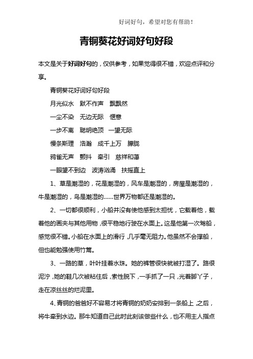 青铜葵花好词好句好段月光似水默不作声飘飘然一尘不染无边无际惬意