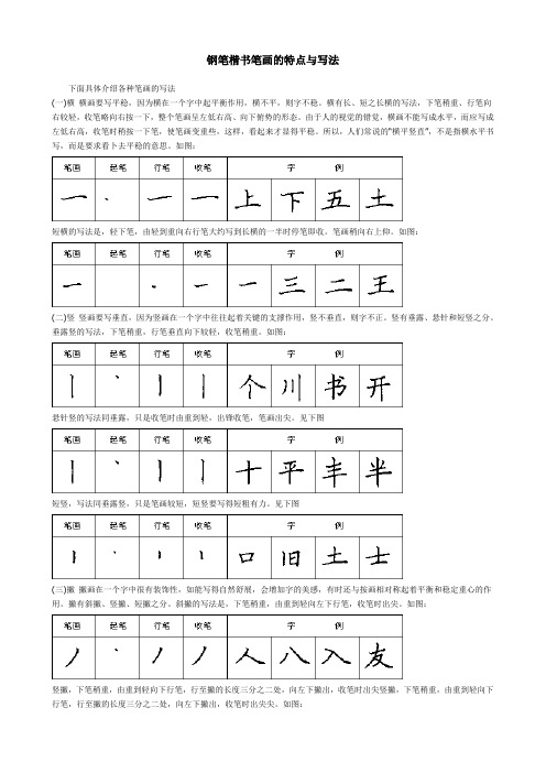 钢笔楷书笔画的特点与写法 下面具体介绍各种笔画的写法(一)横横画要