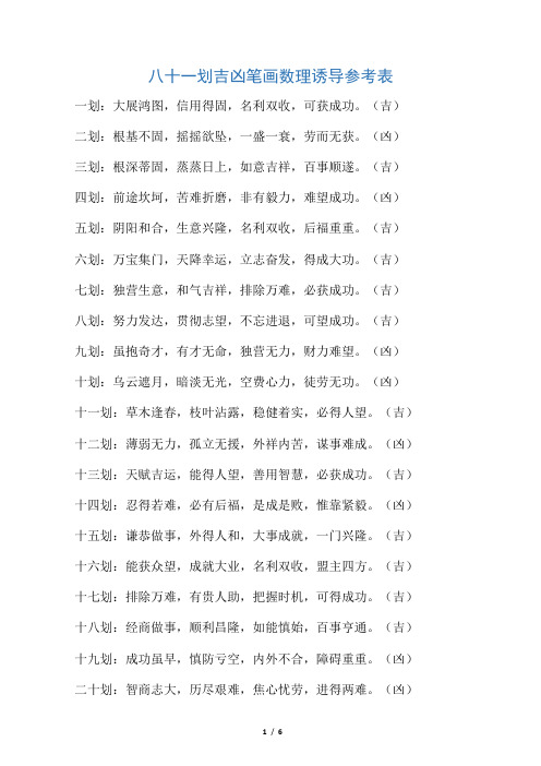 姓名1一81画吉凶一览表 - 百度文库