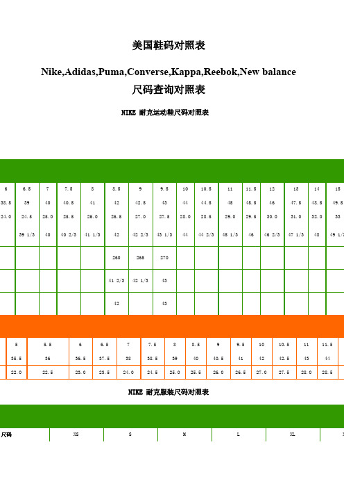 balance尺碼查詢對照表 nike 耐克運動鞋尺碼對照表||美國碼/us|6|6