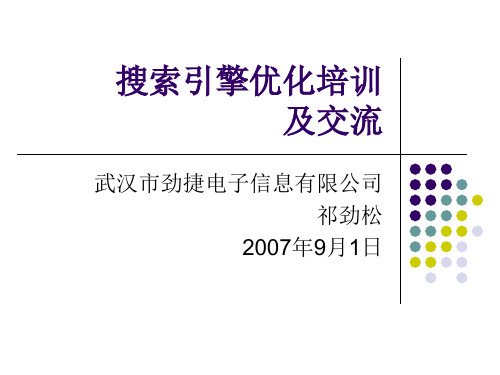 搜索引擎优化培训 及交流 武汉市劲捷电子信息有限公司 祁劲松 2007年