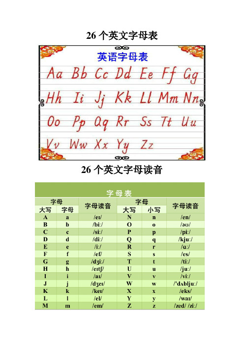 26个英文字母表 26个英文字母读音 手写体字母表 26个字母标准手写体