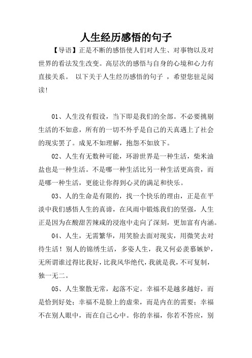 以下关于人生经历感悟的句子,希望您驻足阅读!