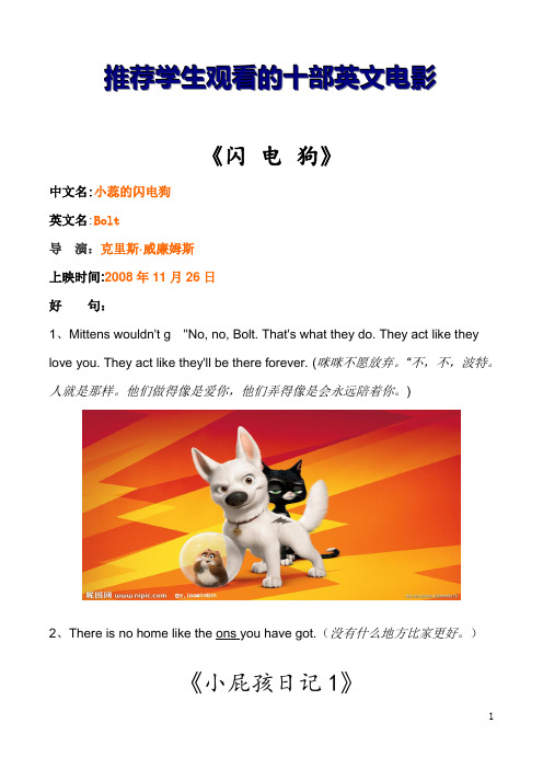 推荐学生观看的十部英文电影 《闪电狗》 中文名:小蕊的闪电狗 英文名