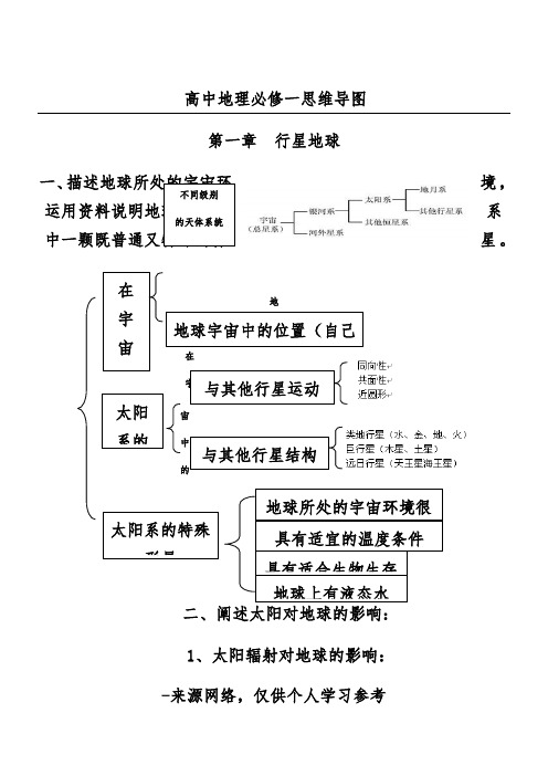 高中地理必修一思维导图 第一章行星地球 一,描述地球所处的宇宙环境