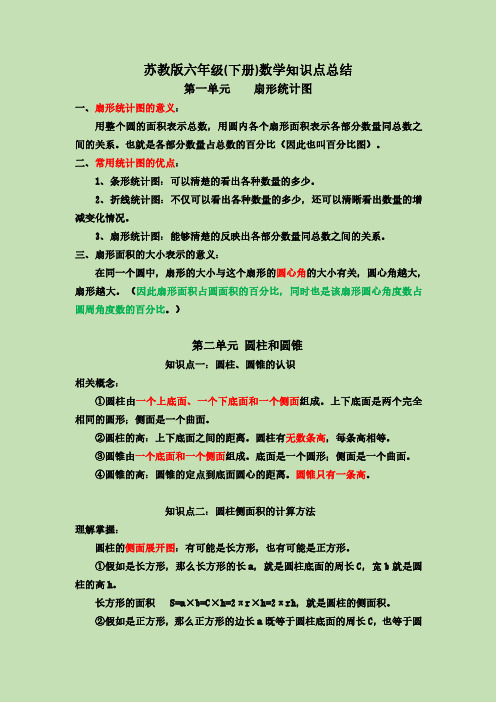 苏教版六年级(下册)数学知识点总结 第一单元 扇形统计图 一,扇形统计