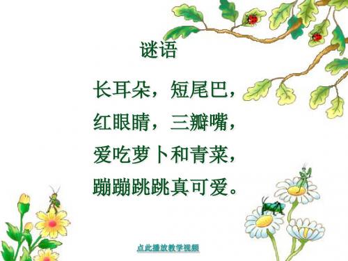 谜语 长耳朵,短尾巴, 红眼睛,三瓣嘴, 爱吃萝卜和青菜, 蹦蹦跳跳真