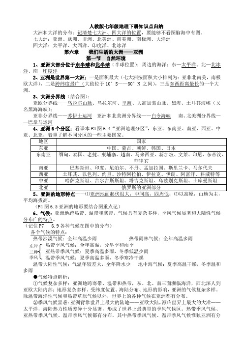 人教版七年級地理下冊知識點歸納大洲和大洋的分佈:記清楚七大洲,四