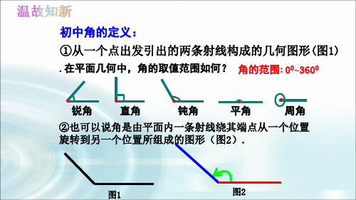 初中角的定义: ①从一个点出发引出的两条射线构成的几何图形(图1) .