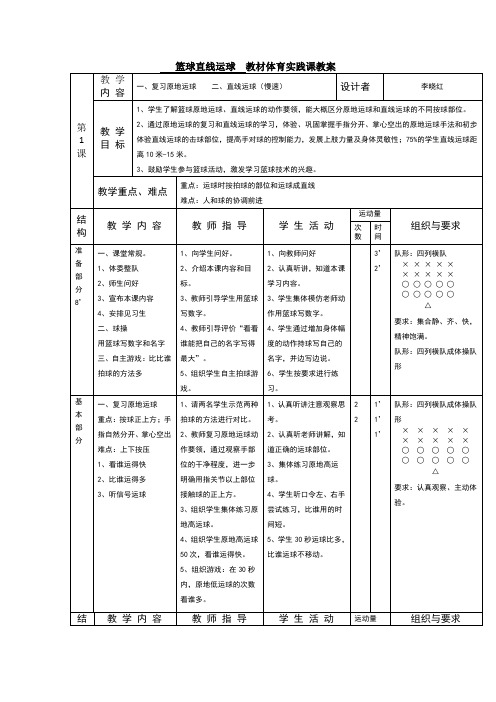 籃球直線運球教材體育實踐課教案 第|1|課|教學|內容|一,複習原地運球