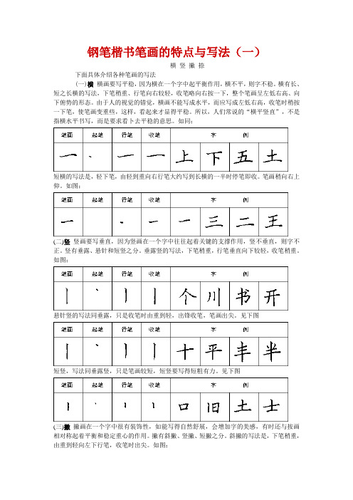 钢笔楷书笔画的特点与写法(一) 横竖撇捺 下面具体介绍各种笔画的写法
