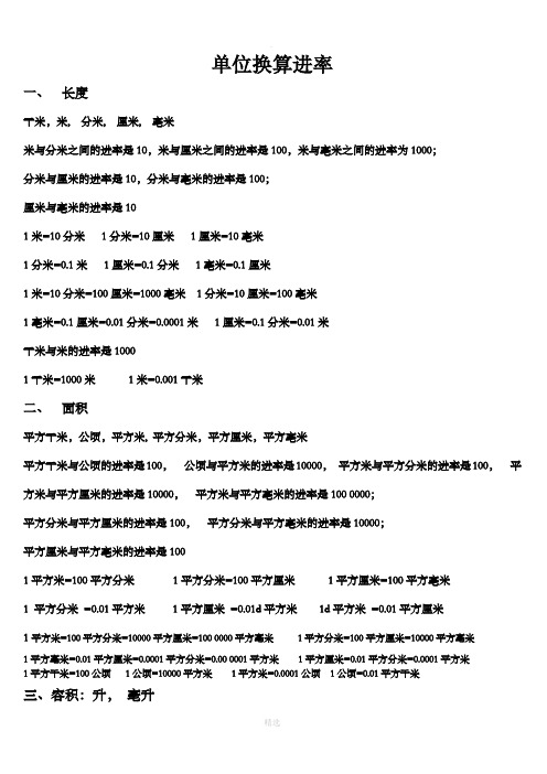 单位换算进率一,长度 千米,米,分米,厘米,毫米 米与分米之间的进率是