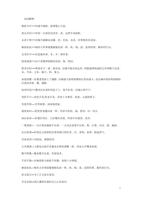 词语解释: 粗枝大叶---比喻不细致,做事粗心大意.