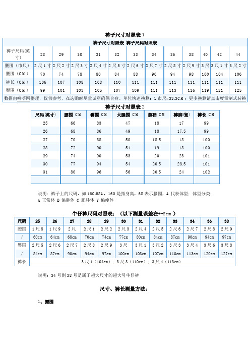 33|34|36|38|40|42|44| 腰围(市尺)|2尺1寸|2尺2寸|2尺3寸|2尺4寸|2