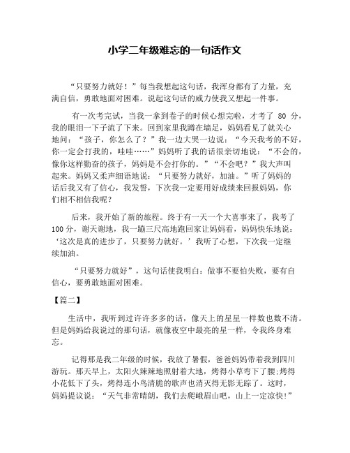 小学二年级难忘的一句话作文 "只要努力就好!