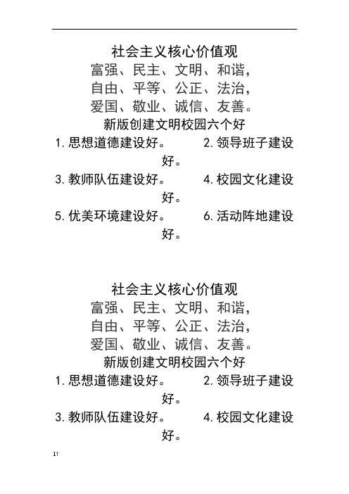 新版创建文明校园六个好 1.思想道德建设好. 2.领导班子建设好. 3.
