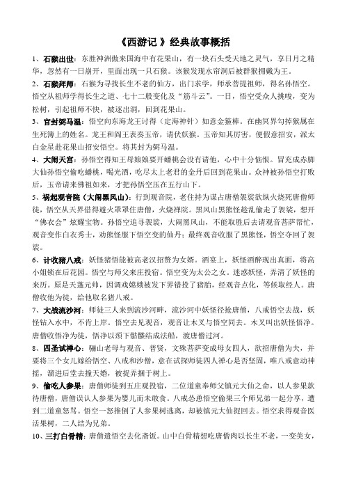 《西游记》经典故事概括 1,石猴出世:东胜神洲傲来国海中有花果山,有