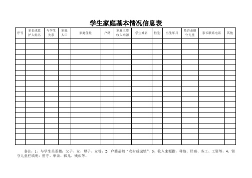 学生家庭基本情况信息表 序号|家长或监护人姓名|与学生关系|家庭