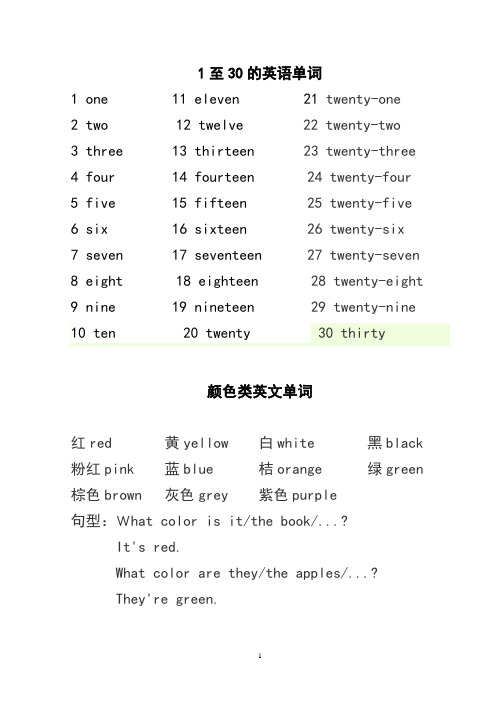 1至30的英語單詞 1 ne11 eleven21twenty-ne 2 tw12 twelve22 twenty