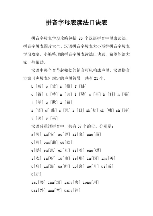 小编整理的拼音字母表读法口诀表,希望能给大家一些帮助.