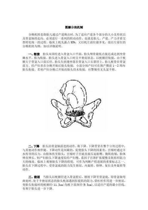 图解分娩机制 分娩机转是指胎儿通过产道娩出时,为了适应产道各个部分
