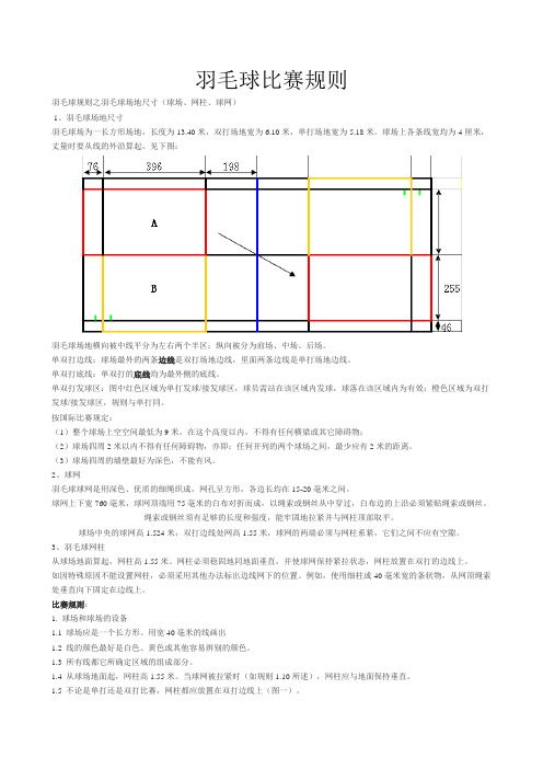 羽毛球比賽規則 羽毛球規則之羽毛球場地尺寸(球場,網柱,球網) 1,羽毛