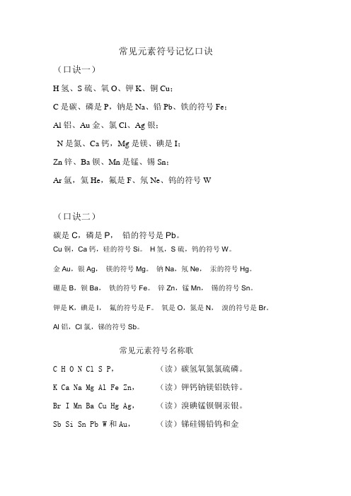 27个常见元素符号口诀 - 百度文库