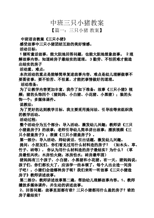中班三只小猪教案 【篇一:三只小猪教案】 中班语言教案《三只小猪》