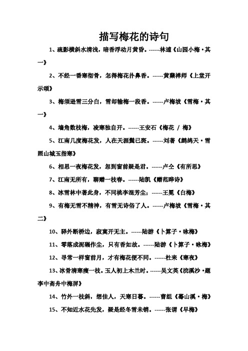 描写梅花的诗句 1,疏影横斜水清浅,暗香浮动月黄昏.