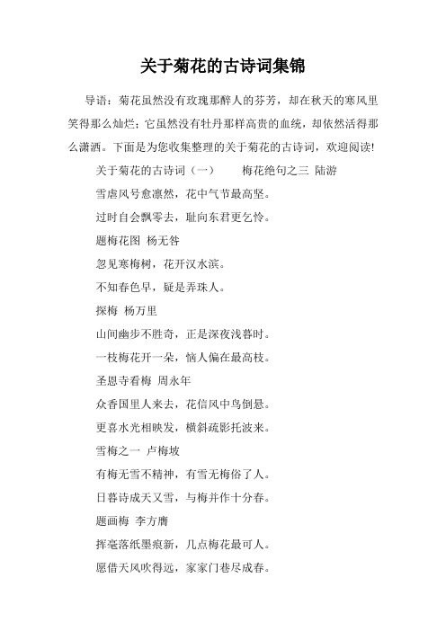 关于菊花的古诗词集锦 导语:菊花虽然没有玫瑰那醉人的芬芳,却在秋天
