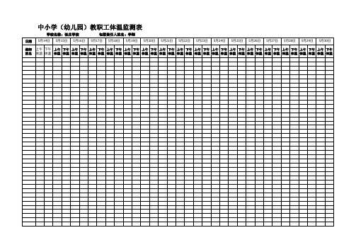 中小学(幼儿园)教职工体温监测表 学校名称:张庄学校 包联责任人姓名