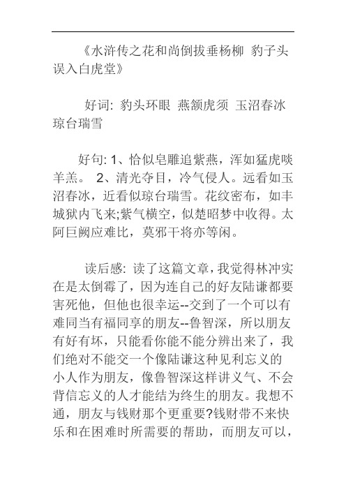 《水浒传之花和尚倒拔垂杨柳豹子头误入白虎堂》 好词:豹头环眼燕颔虎