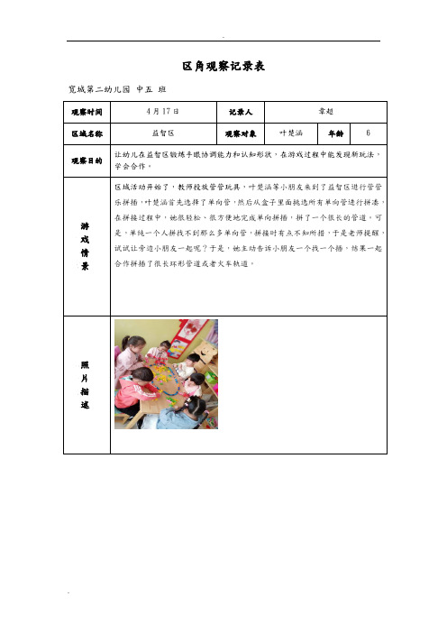 区角观察记录表中班 - 百度文库