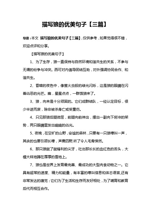 【描写狼的优美句子】1,为了生存,狼一直保持与自然环境和谐共生的