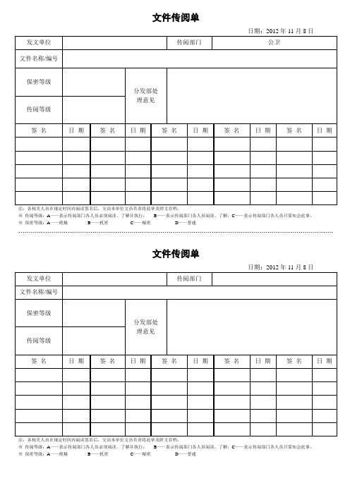 文件传阅单 日期:2012年11月8日 发文单位|传阅部门|公卫| 文件名称