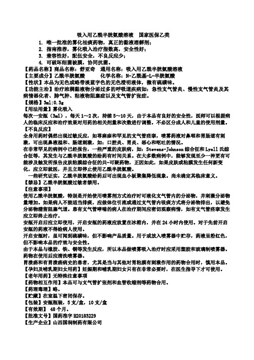 吸入用乙酰半胱氨酸溶液 国家医保乙类 1 1.