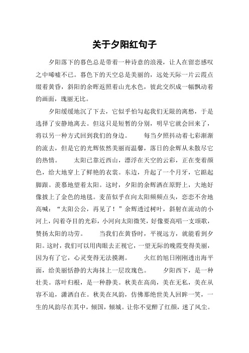 关于夕阳红句子 夕阳落下的暮色总是带着一种诗意的浪漫,让人在留恋