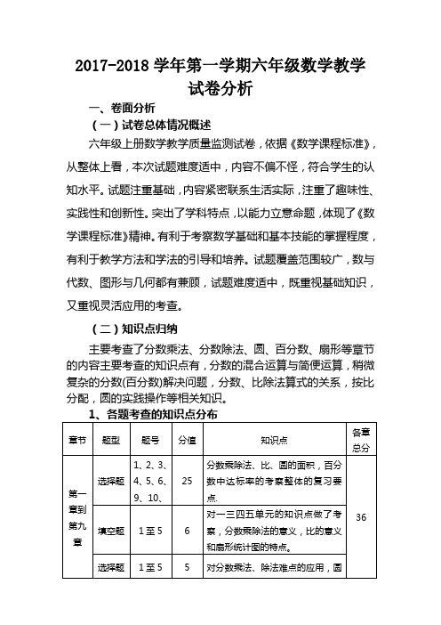 六年級上冊數學教學質量監測試卷,依據《數學課程標準》,從整體上看