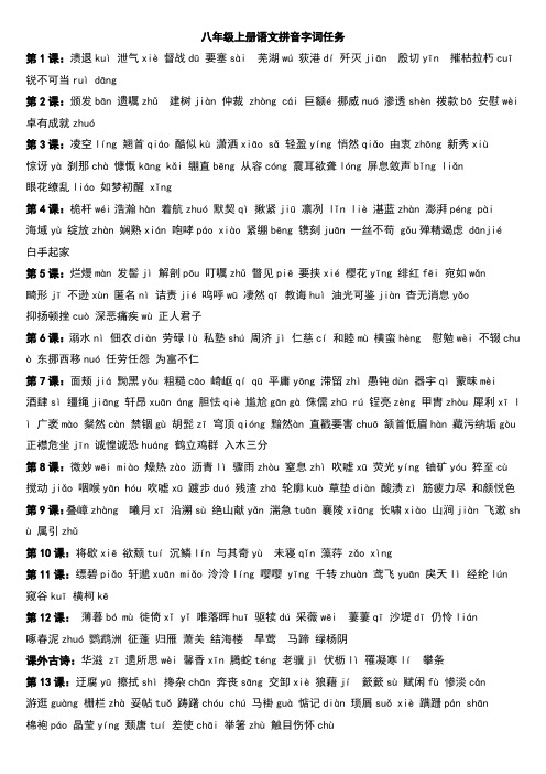 拼音字词任务 第1课:溃退kuì泄气xiè督战dū要塞sài芜湖wú荻港dí