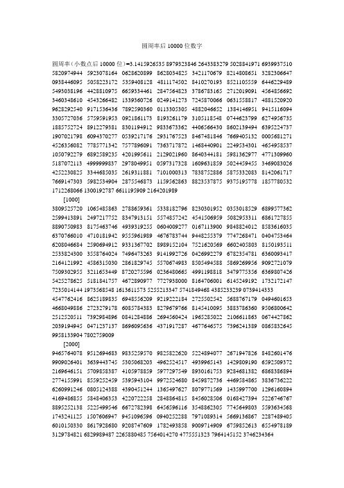 圆周率后10000位数字 圆周率(小数点后10000位)=3.