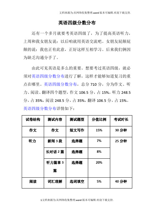 英语四级分值详细_英语四级分值分布明细