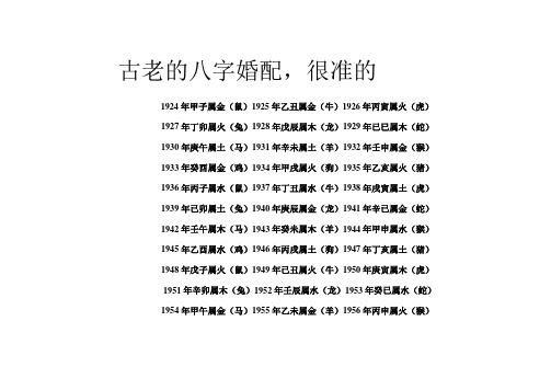 古老的八字婚配,很准的 1924年甲子属金(鼠)1925年乙丑属金(牛)1926年